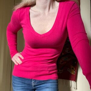 Dynamite Hot Pink V-Neck long sleeve Knit Sweater